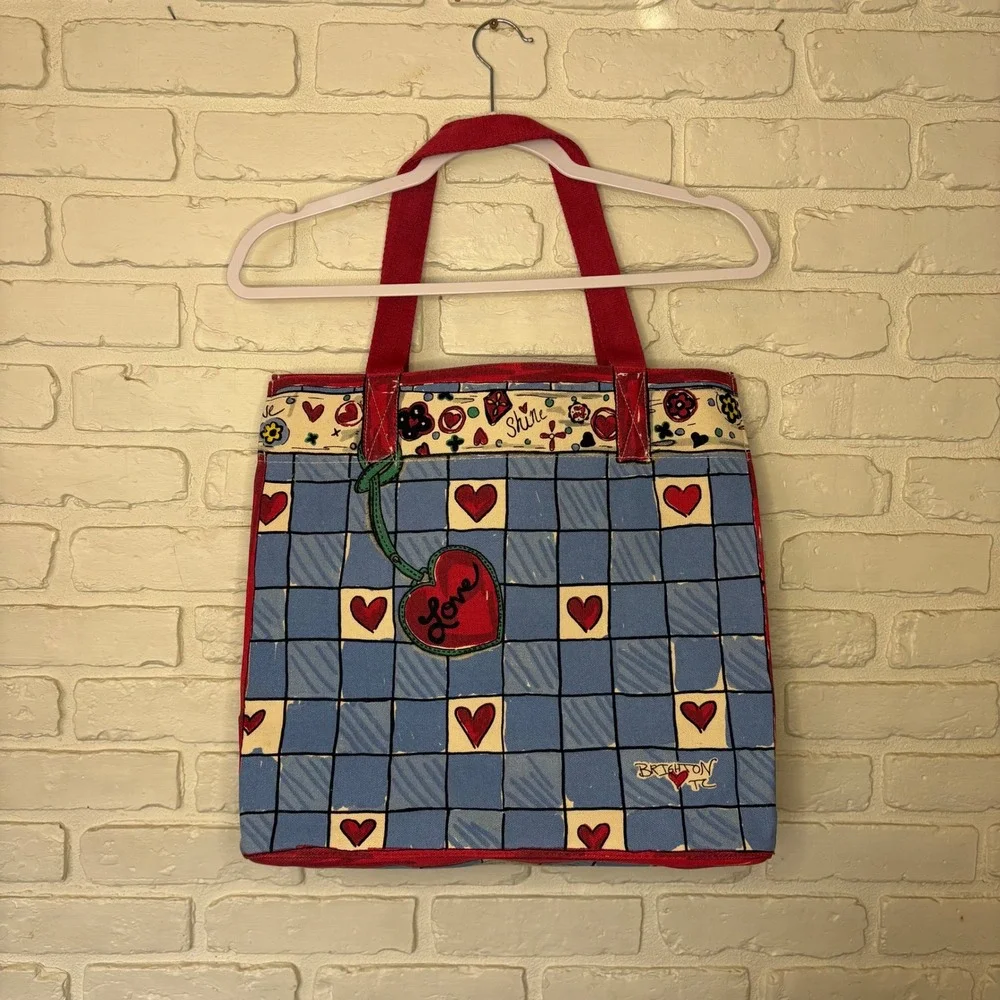 NWT‎ Brighton Sparkle Love Canvas Tote Bow Cherry Cat Print New MSRP $150